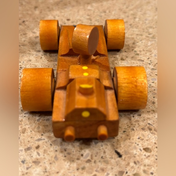 TUFFER USA Wooden Handmade Race Car W Yellow And Blue Detailing - Picture 16 of 16